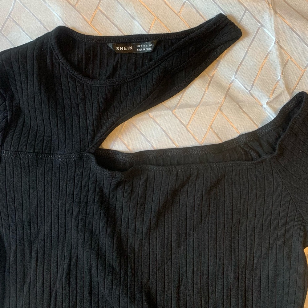 NWOT Asymmetrical cutout crop top festival party stretchy Shein ribbed top sexy - Picture 6 of 9